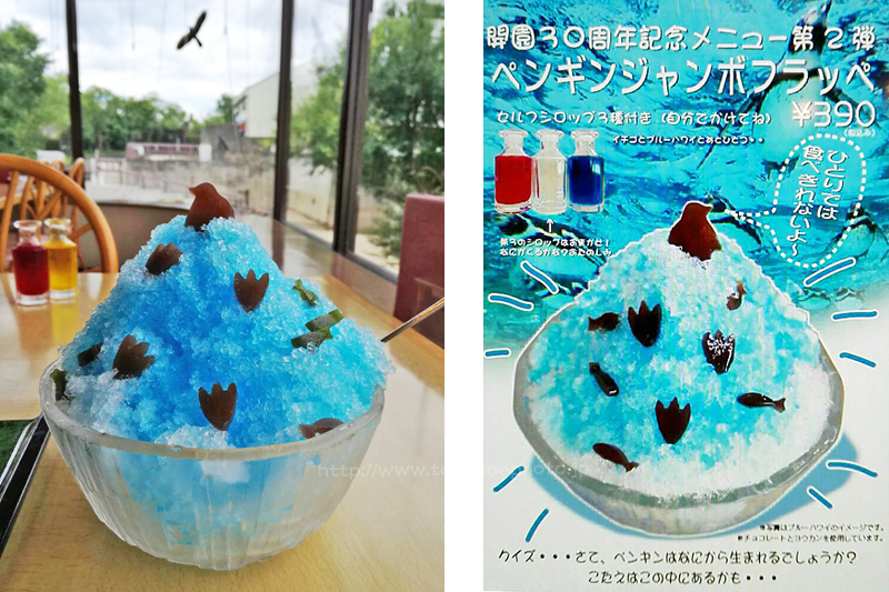とべ動物園 開園30周年記念メニュー 第２弾 ペンギンジャンボフラッペ　かき氷　（展望レストラン SKY GARDEN レストランより）
