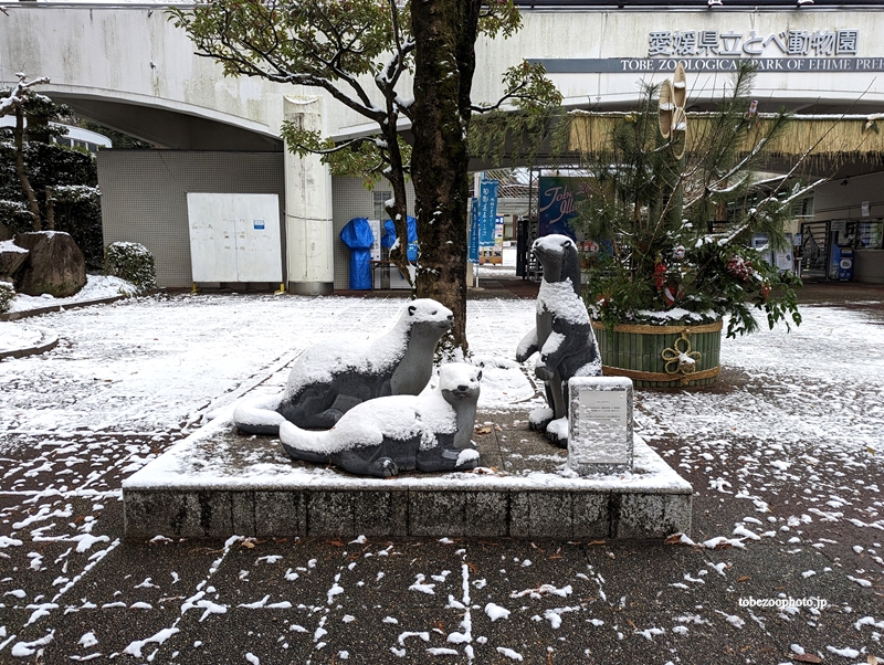 動物園入り口　（真冬、雪景色の愛媛県立とべ動物園　撮影2022年12月23日）