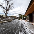 ゾウ舎とジップライン　（真冬、雪景色の愛媛県立とべ動物園　撮影2022年12月23日）